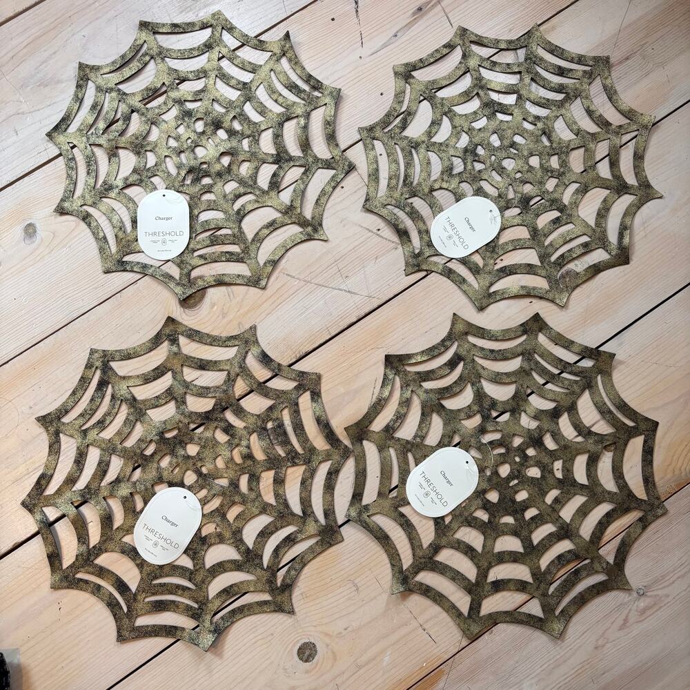 (4) Threshold NWT Spider Web Faux Leather Charger Placemat Halloween Set of 4